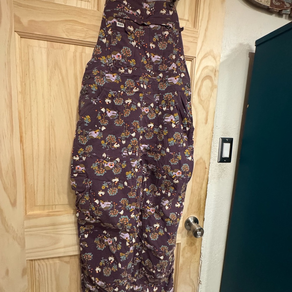 Duluth Trading Co Purple Overalls with Farm Print